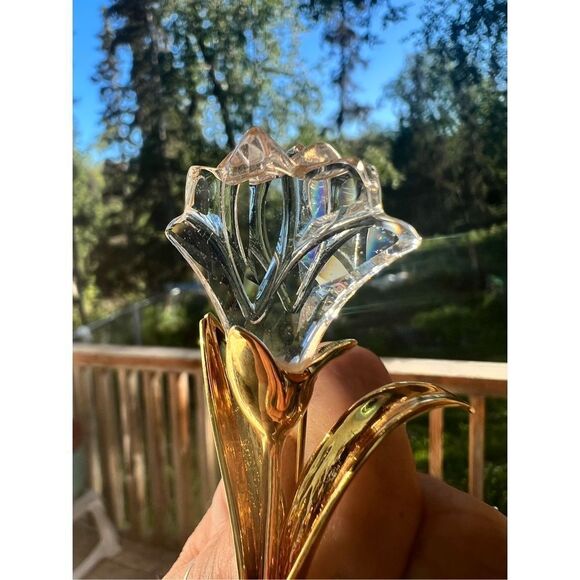Vintage Swarovski Signed Crystal Gold Plated Flower Designer Brooch - Picture 9 of 9